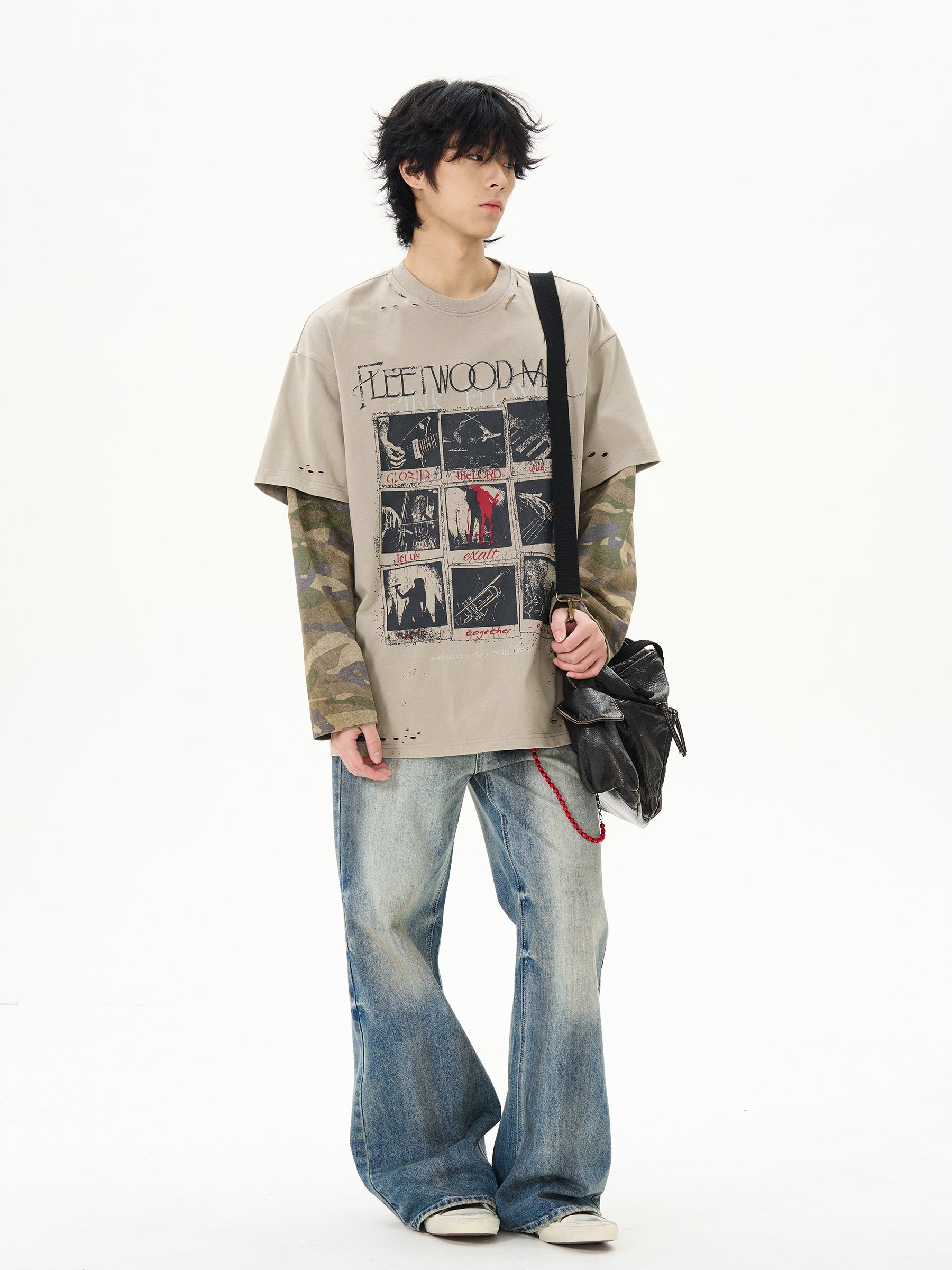 Vintage Layered Camo Sleeve T-Shirt