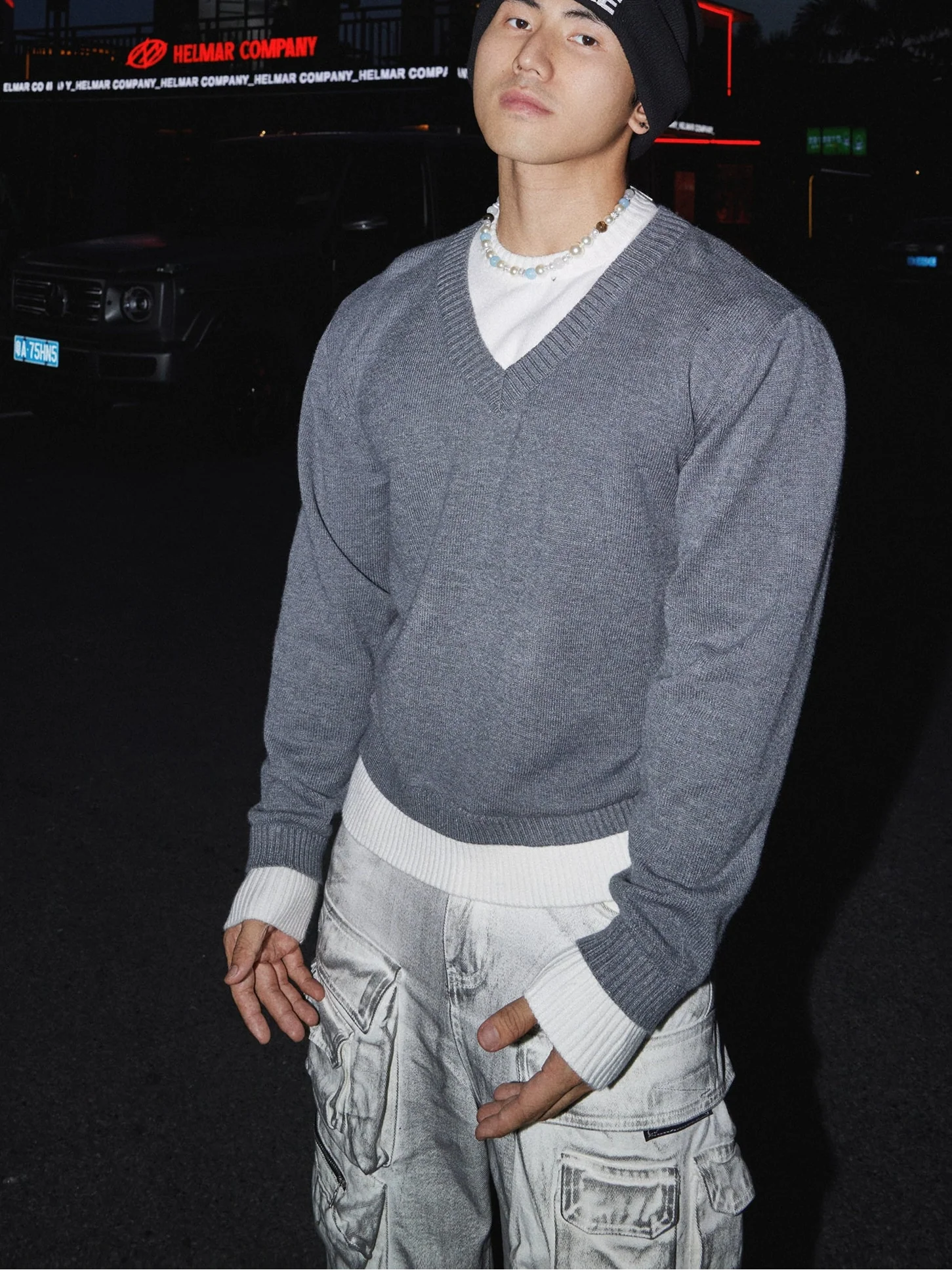 V-Neck Contrast Trim Sweater