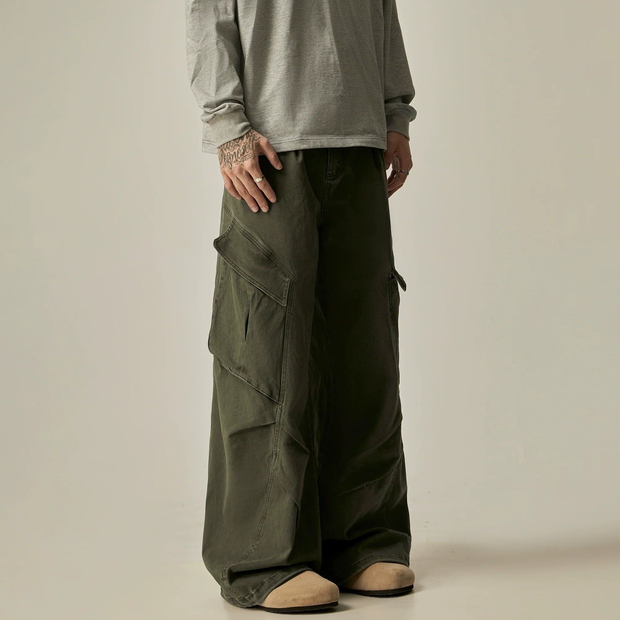 Olive Wide Leg Combat Pants