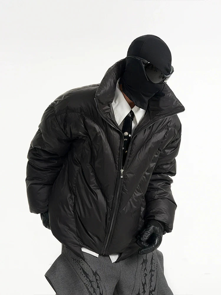 Oversized High-Neck Puffer Jacket in Black