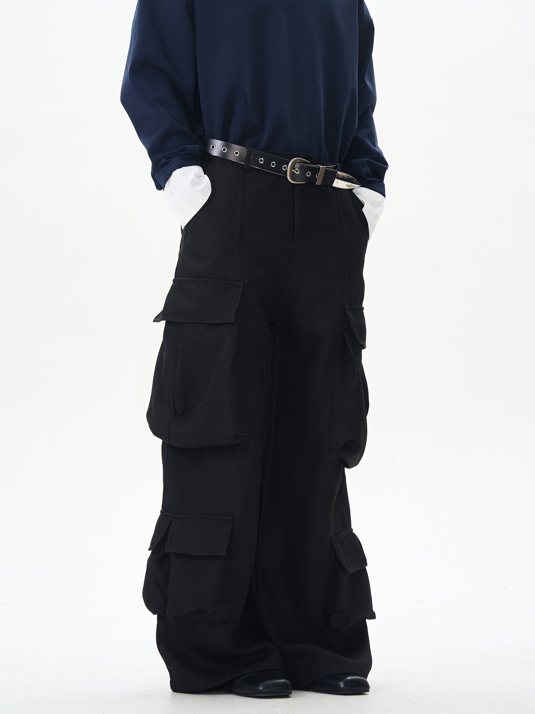 Black Wide Rave Cargo Pants