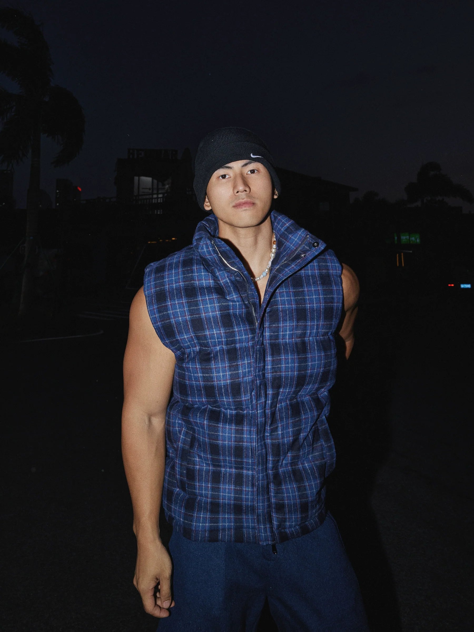 Grid Plaid Puffer Vest