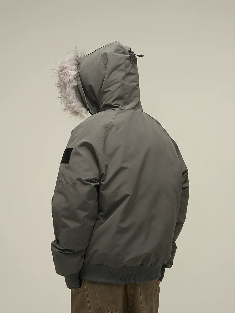 Full Zip Front Fur Hooded Puffer Jacket