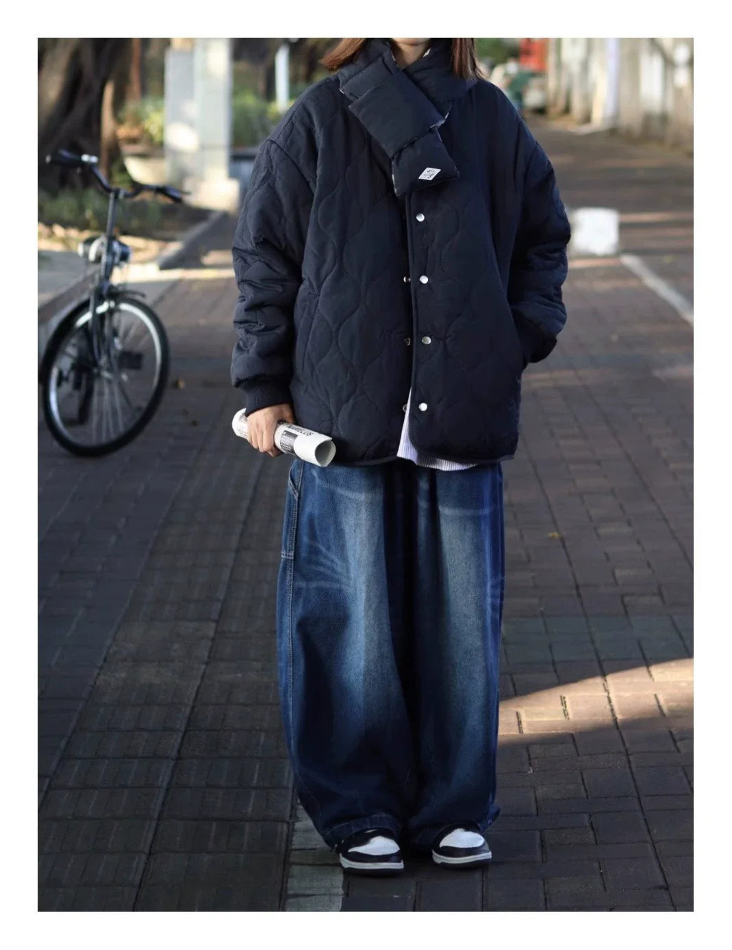 양면 네이비 퀼팅 코트