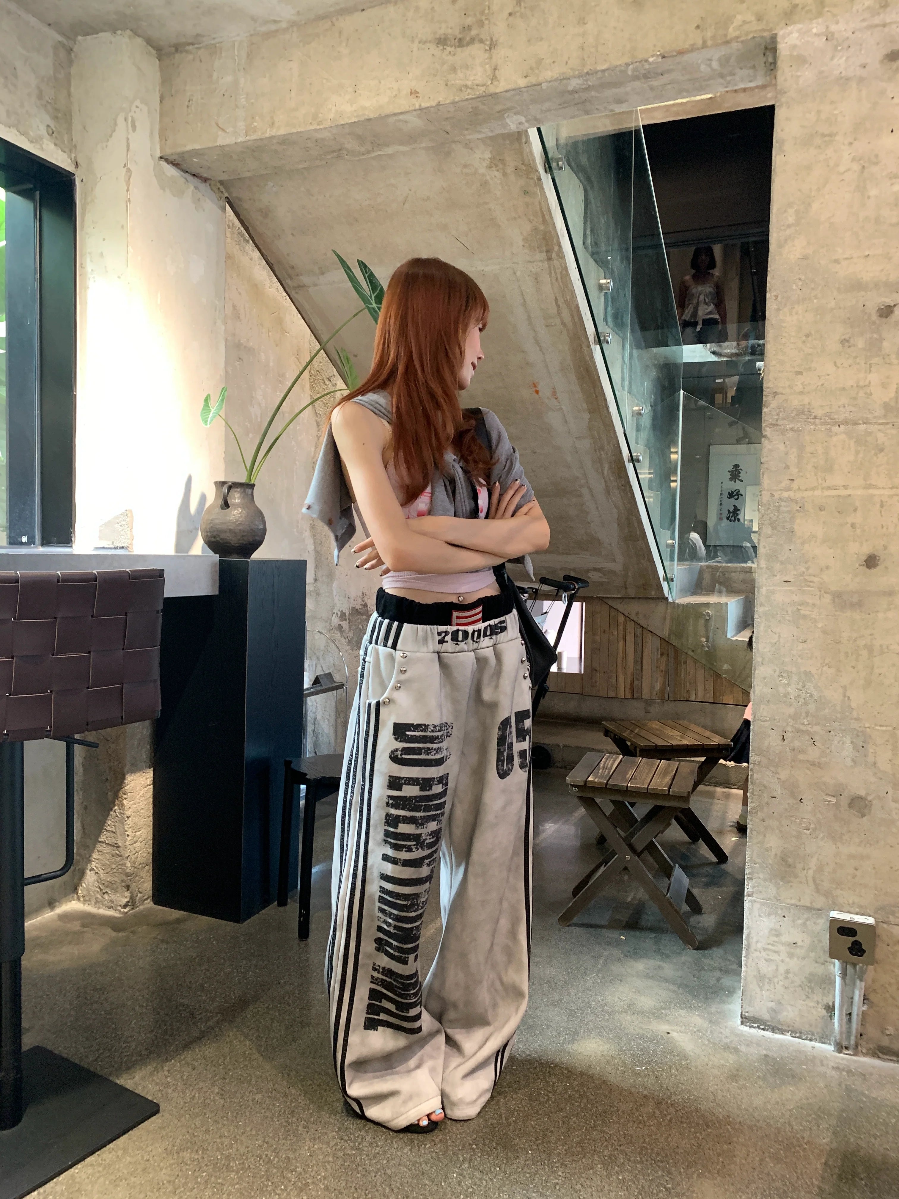 그런지 릴레이 2000년대 슬로건 트랙 팬츠
