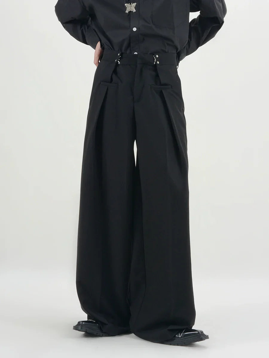 Ultra Wide-Leg Buckle Pleated Trousers