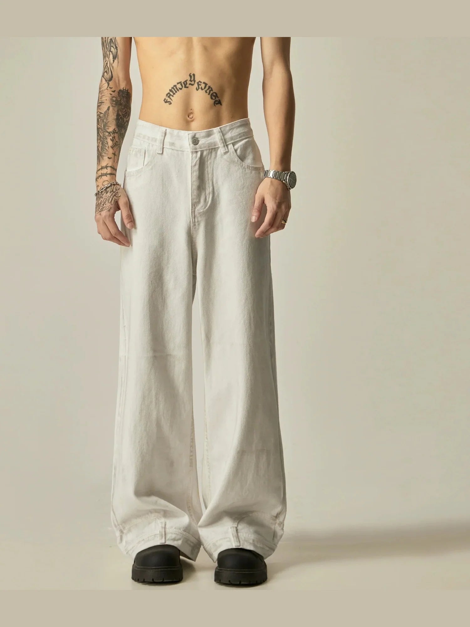 Ivory Linen Blend Ultra-Wide Leg Trousers
