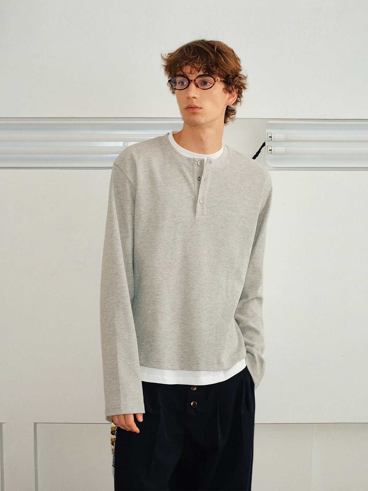 Long Sleeve Slim Layered Henley Shirt