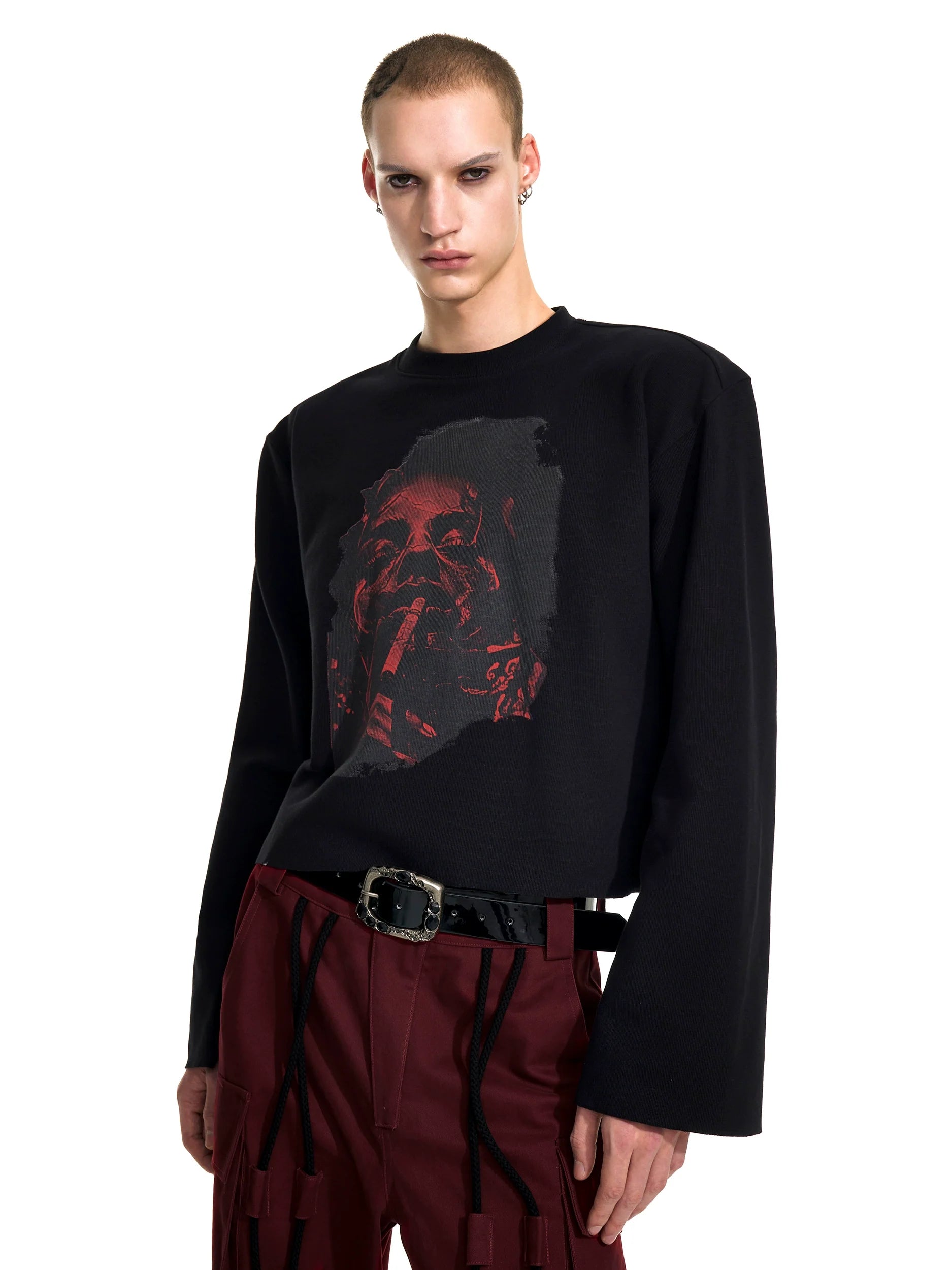 Red Graphic Face Print Sweatshirt