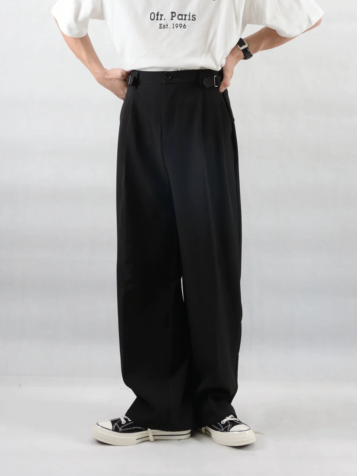 Wide-Leg Adjustable Waist Trousers