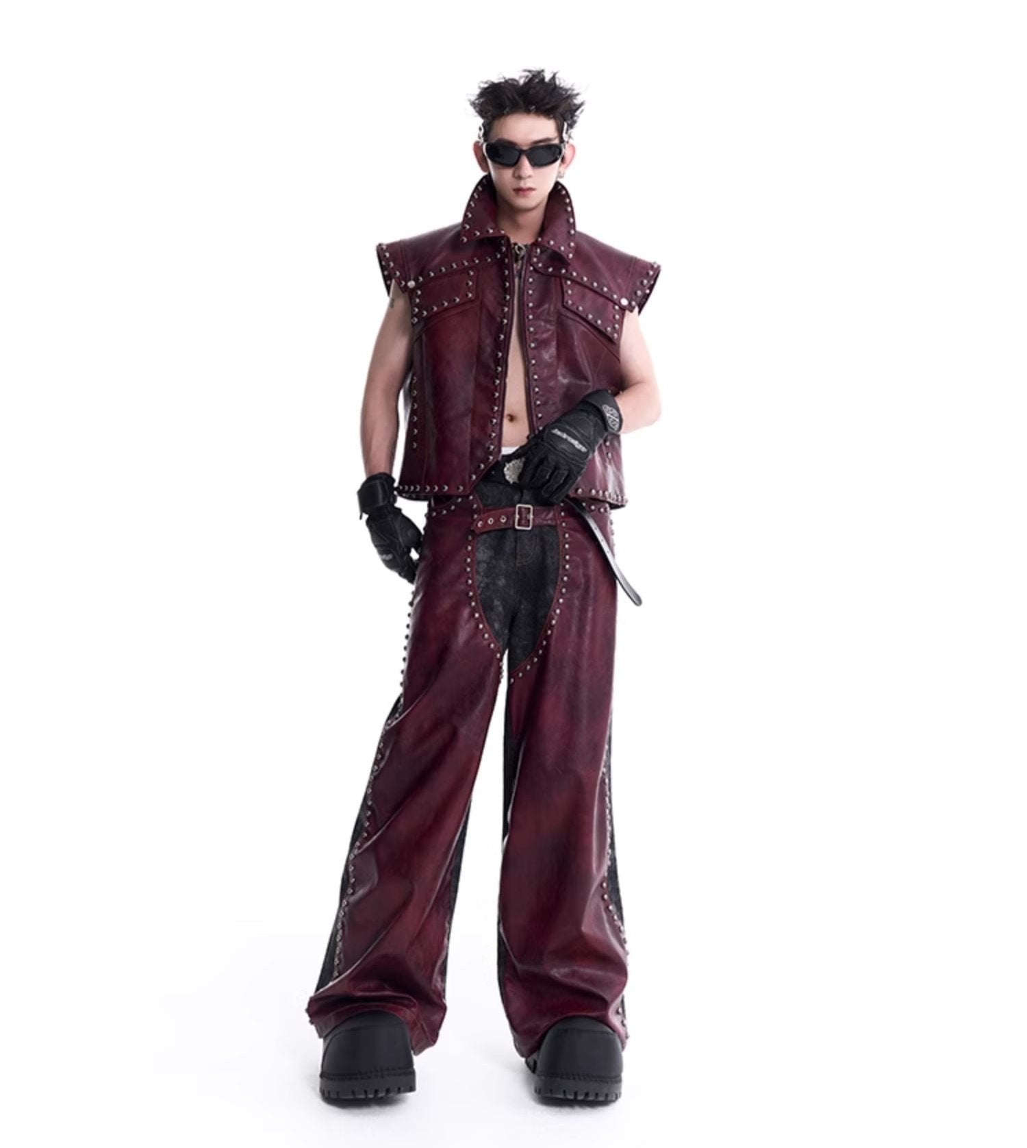 Studded Burgundy PU Leather Set