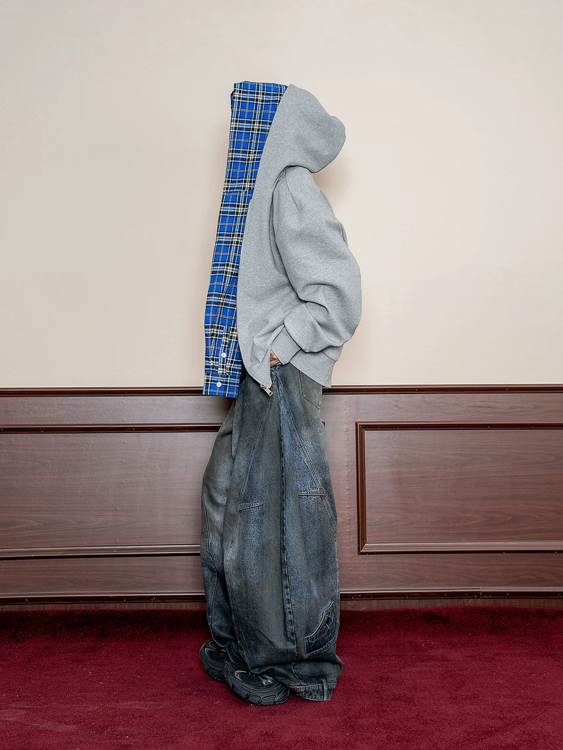 Plaid Lined Gray Hoodie Jacket