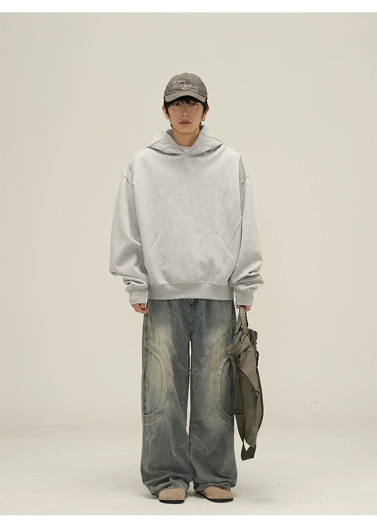 Wide-Leg Vintage Washed Jeans with Curved Stitching