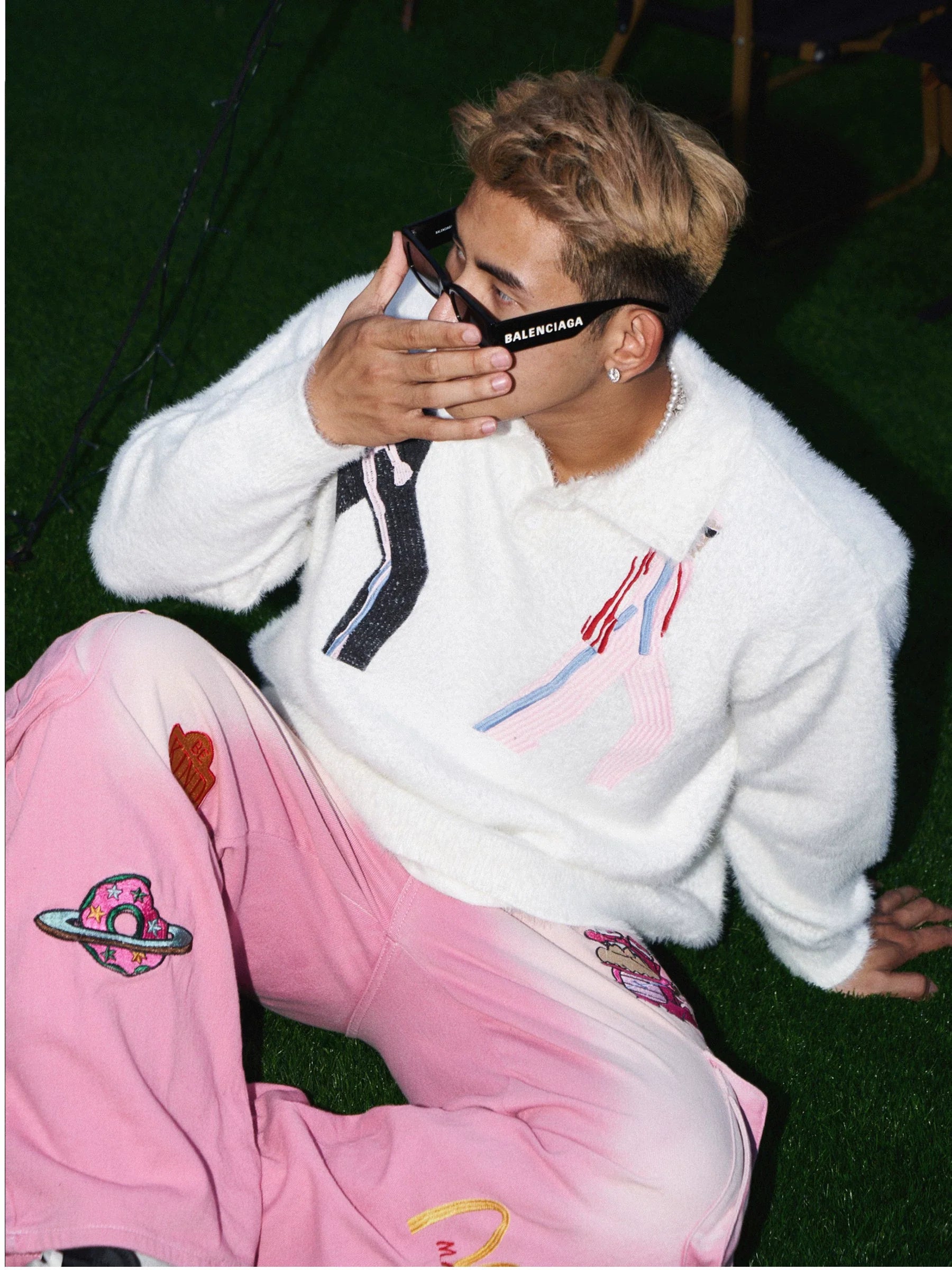 Fuzzy Embroidered Polo Sweater