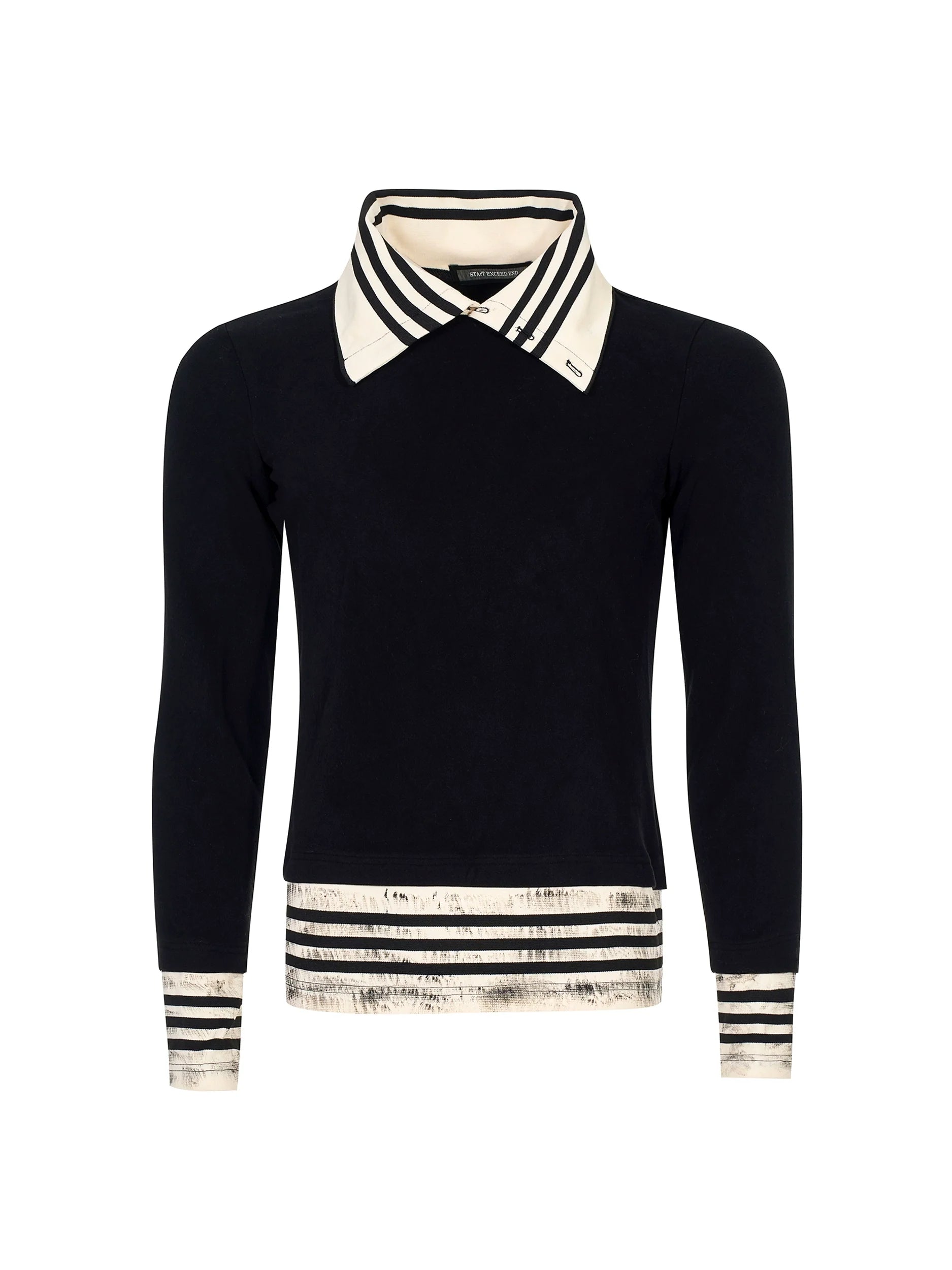 Monochrome Stripe Collar Knit Top