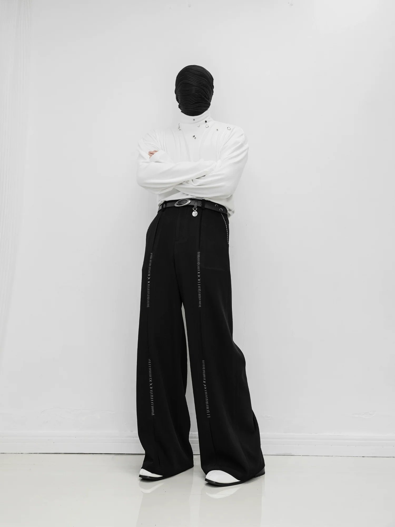 Wide-Leg Pants with Front Stitch Detailing