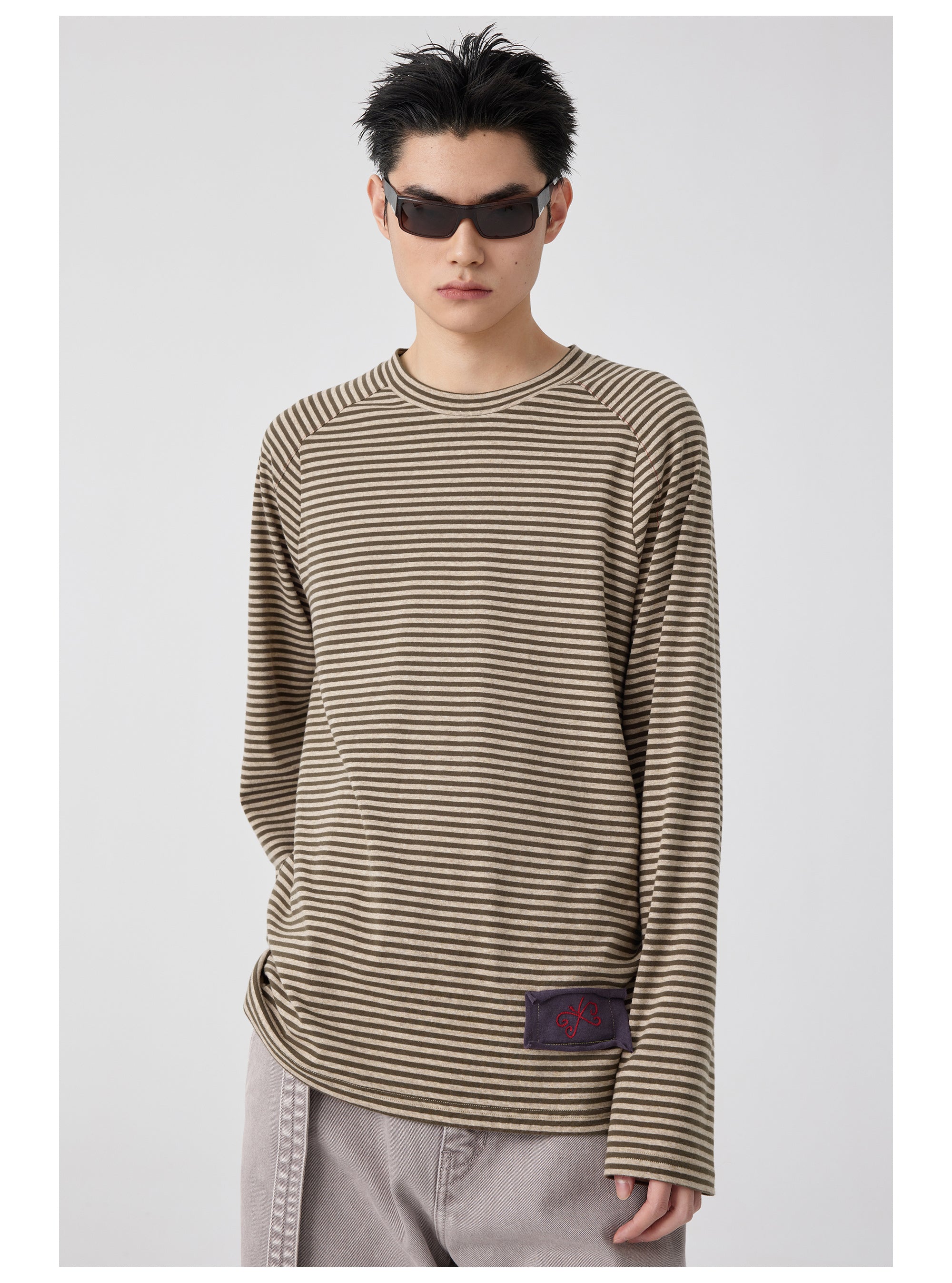 Striped Tie-Neck Long Sleeve Top