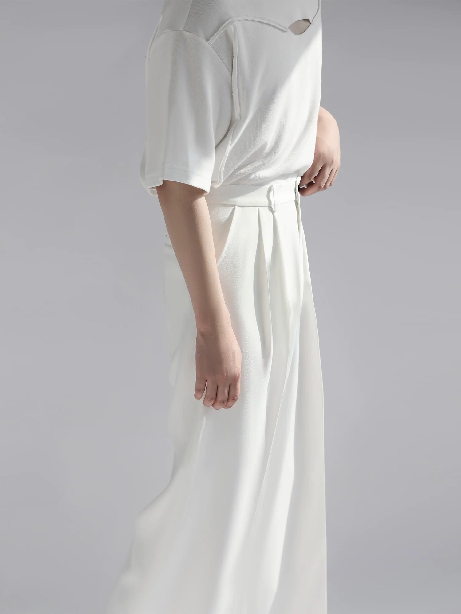 White Wide Leg Tailored Pants