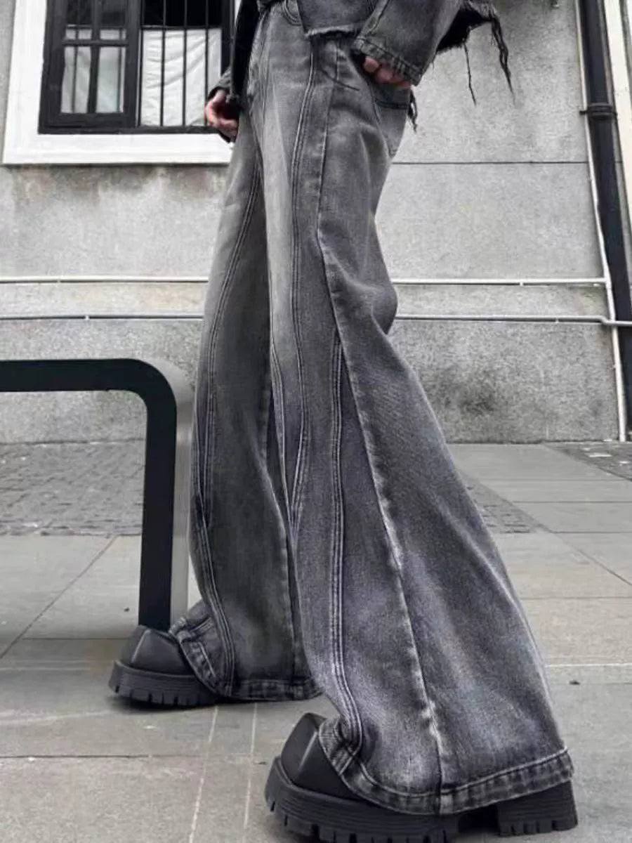 Wide Leg Washed Black Flared Jeans