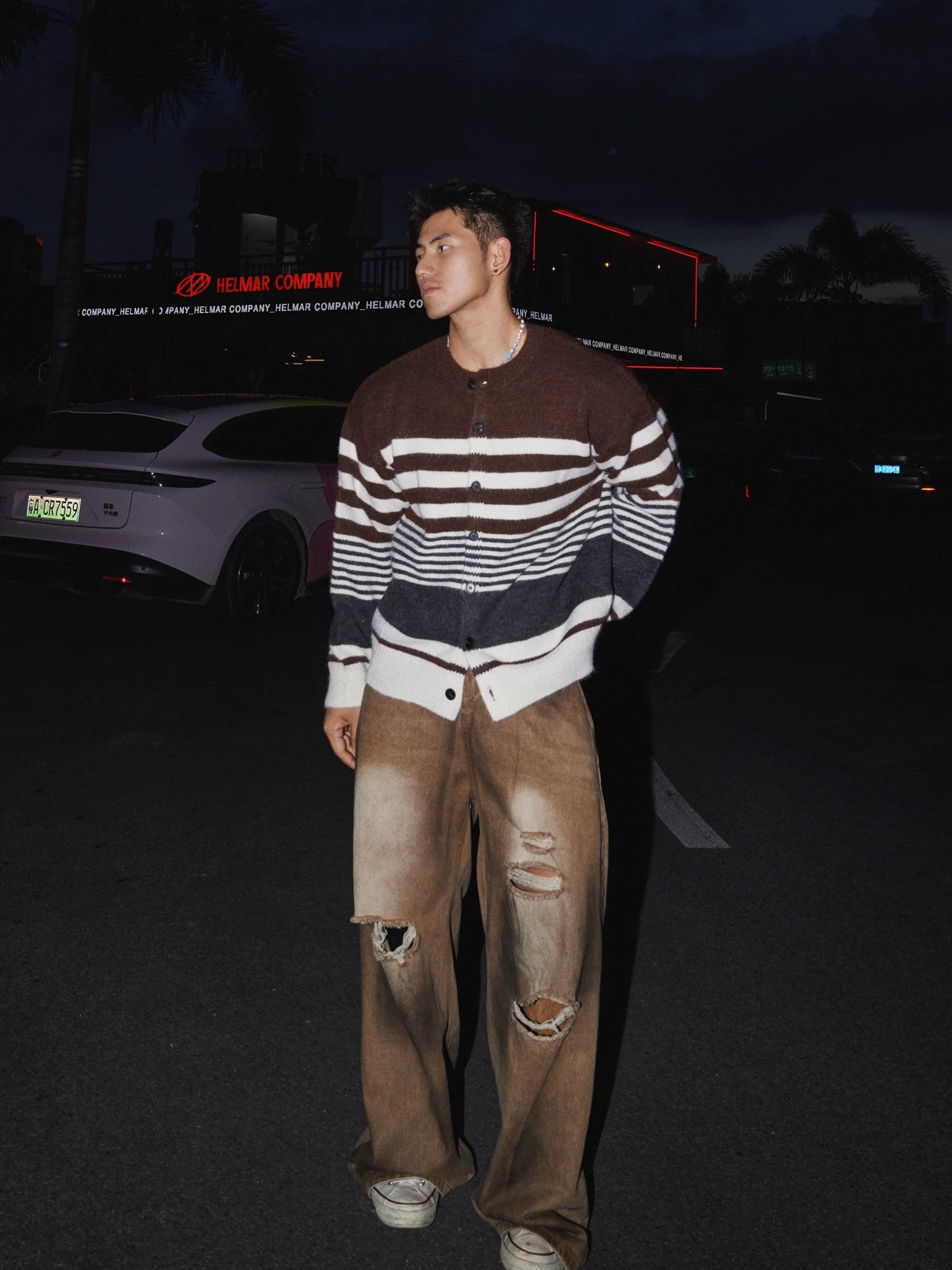 Mocha Horizon Striped Cardigan