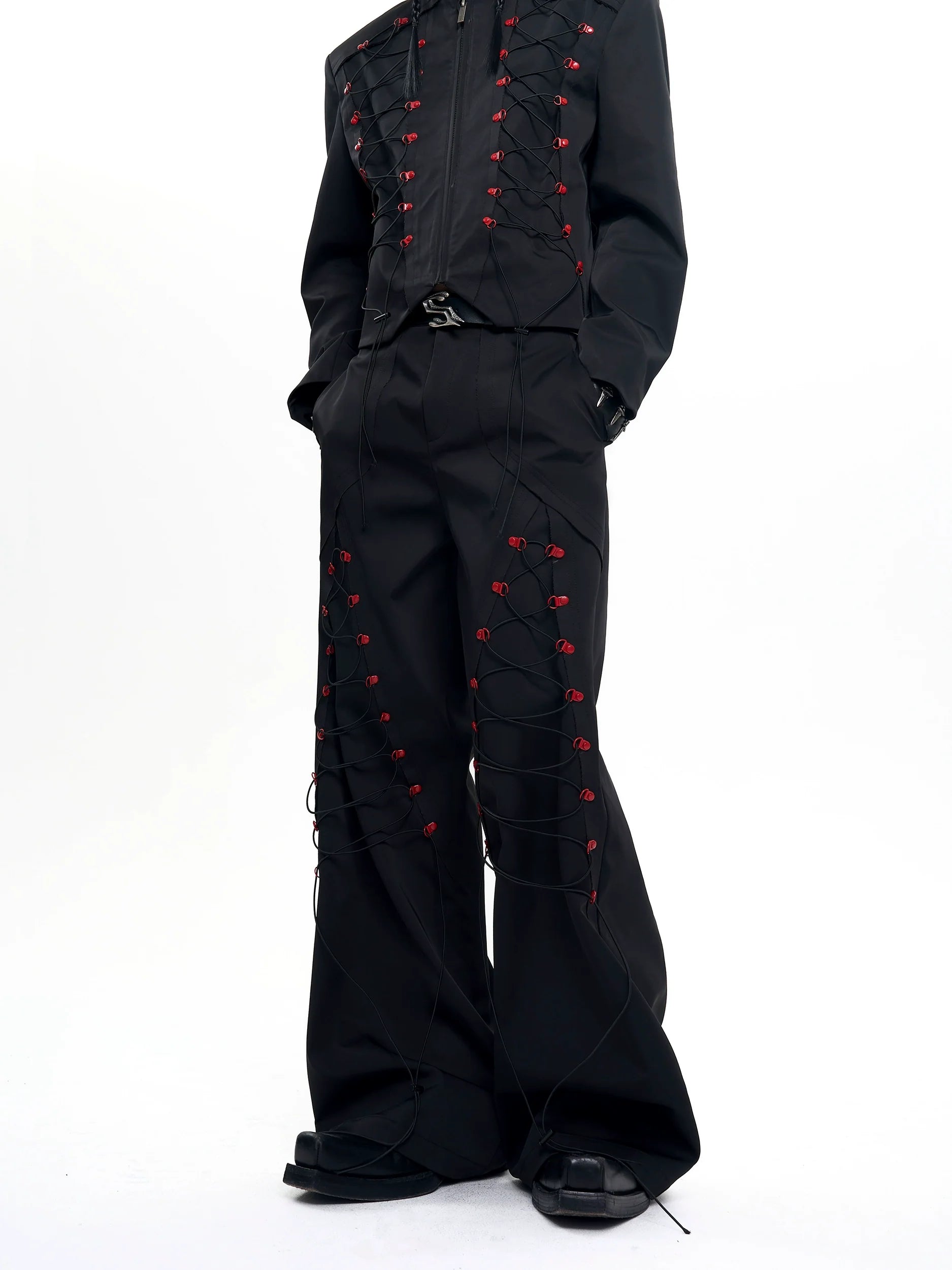 Lace-Up Jacket and Flare Pants Setup