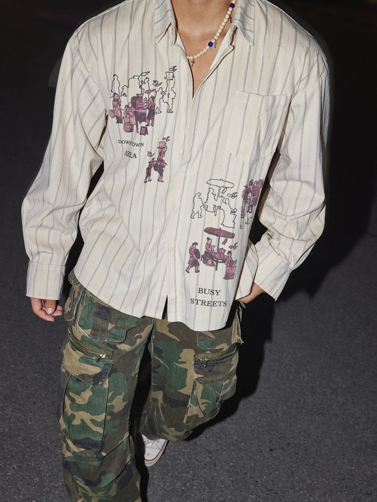 Pinstripe Downtown Graphic Shirt