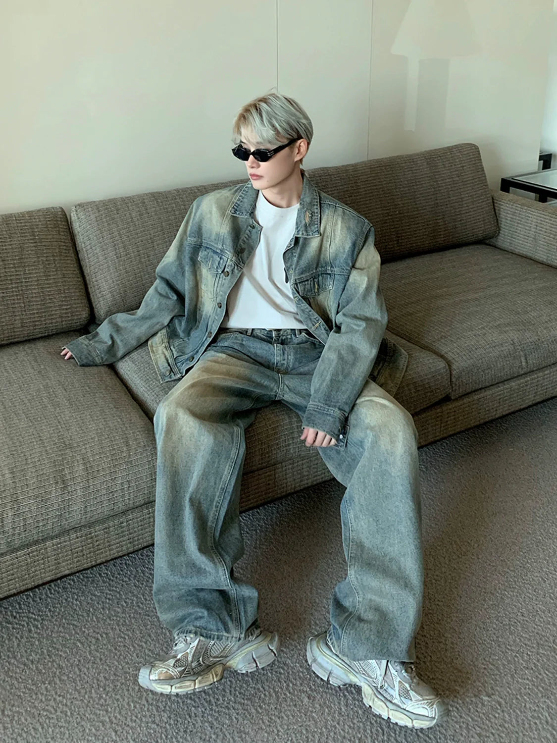 Distressed Vintage Wash Denim Set