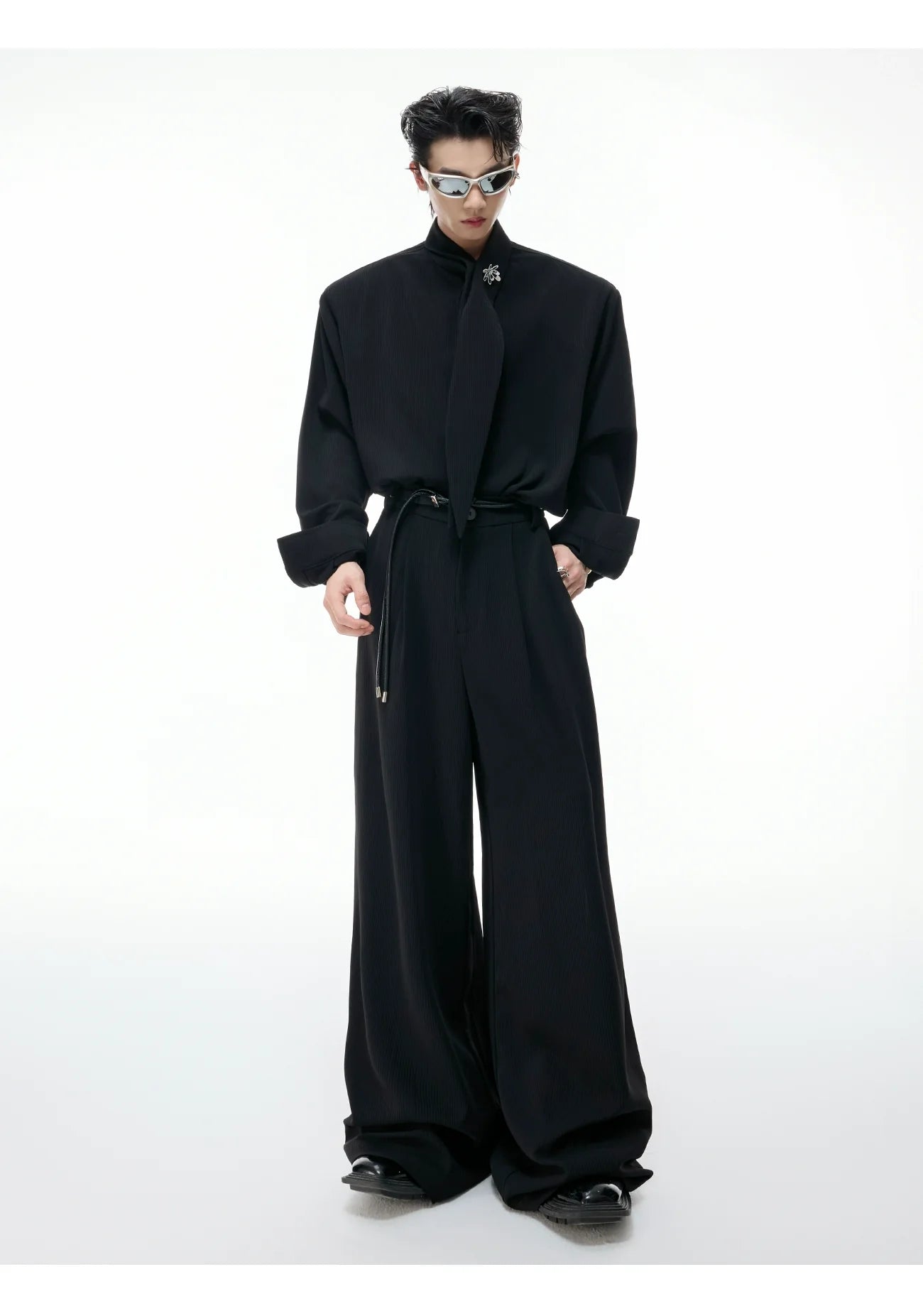 Scarf Collar Wide-Leg Suit
