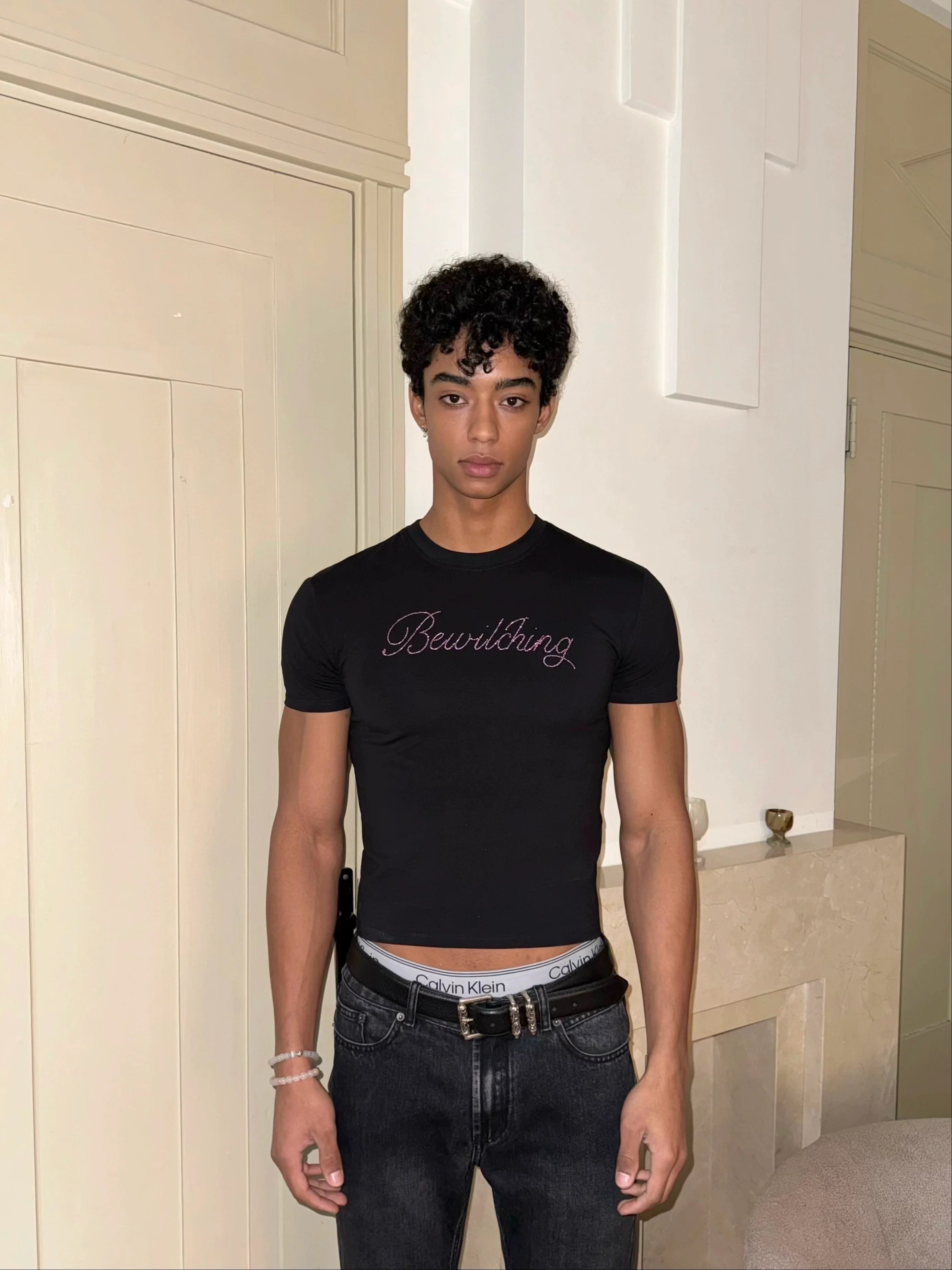 Black Fitted Gradient Letter T-Shirt