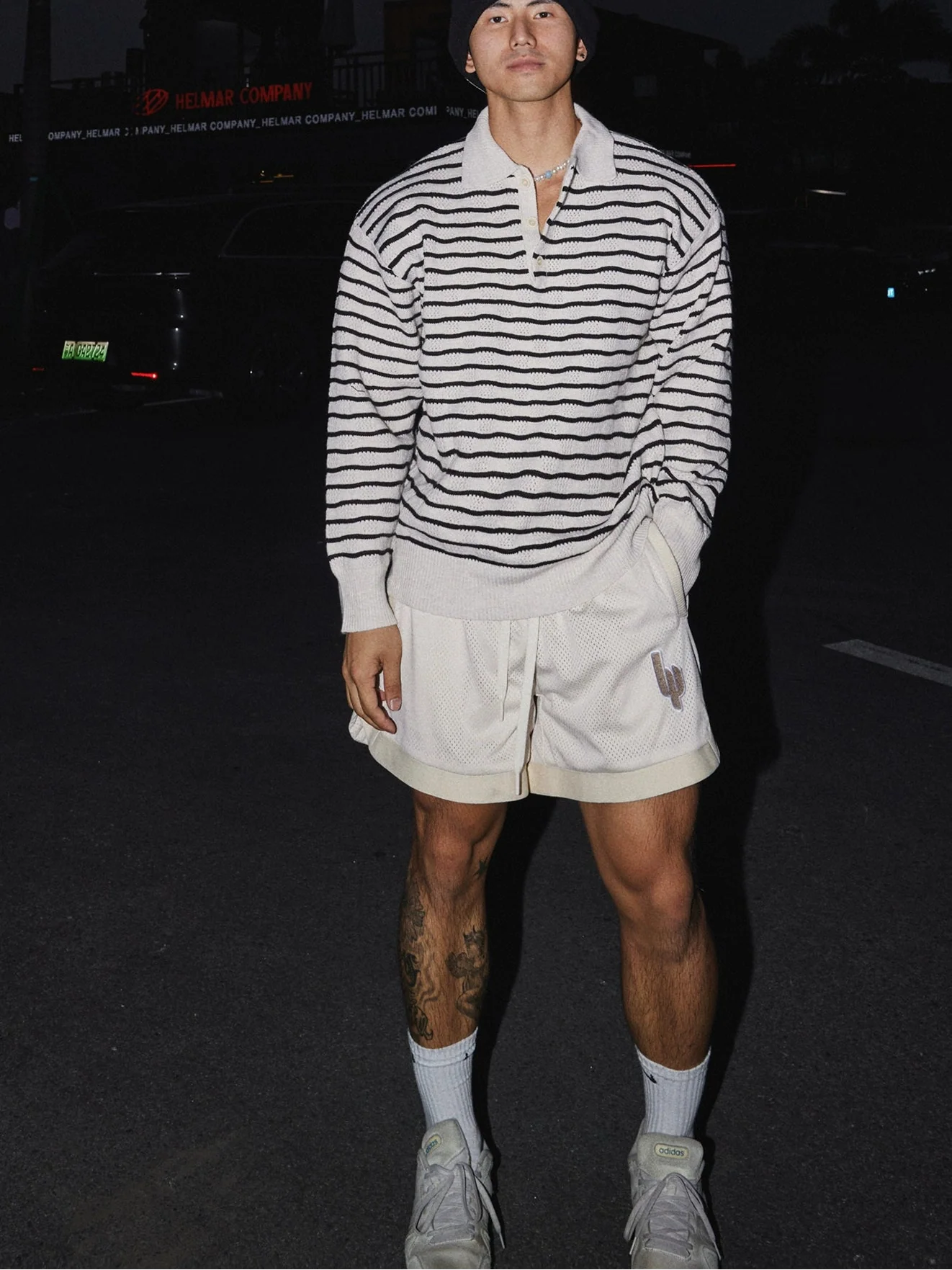 Monochrome Wave Knit Rugby Shirt