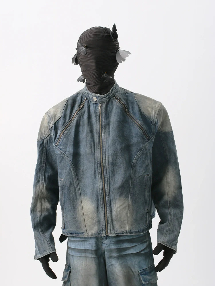 Vintage Washed Denim Moto Jacket