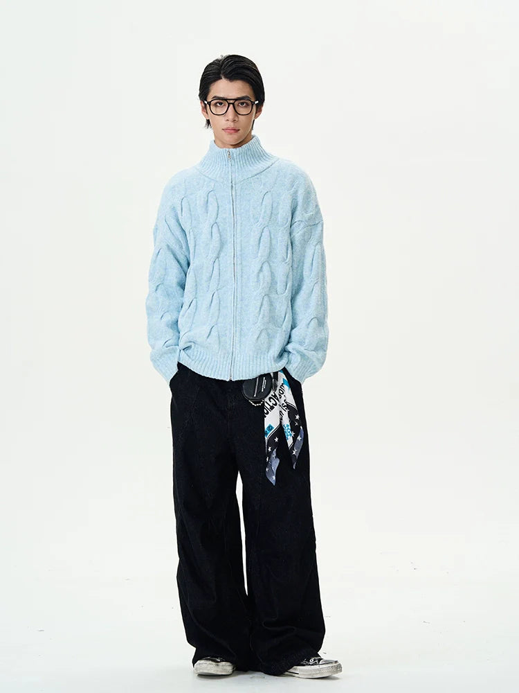 Chunky Cable Knit Zip Cardigan