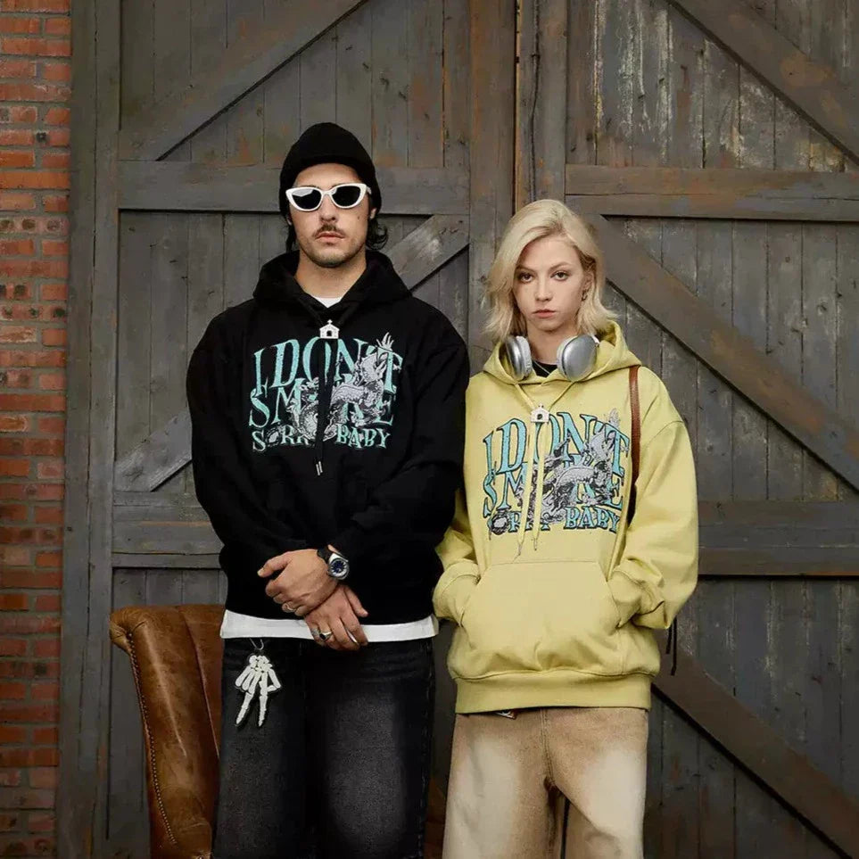 Dragon Graphic Hoodie with Drawstring - chiclara