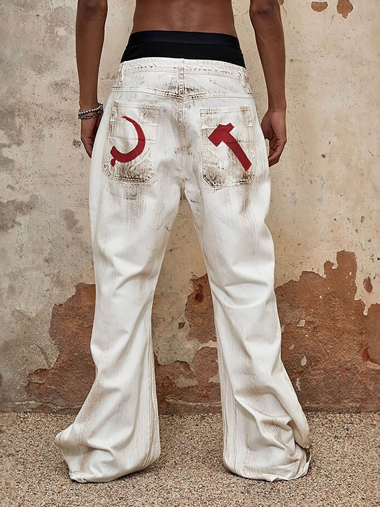 Symbol Print White Jeans