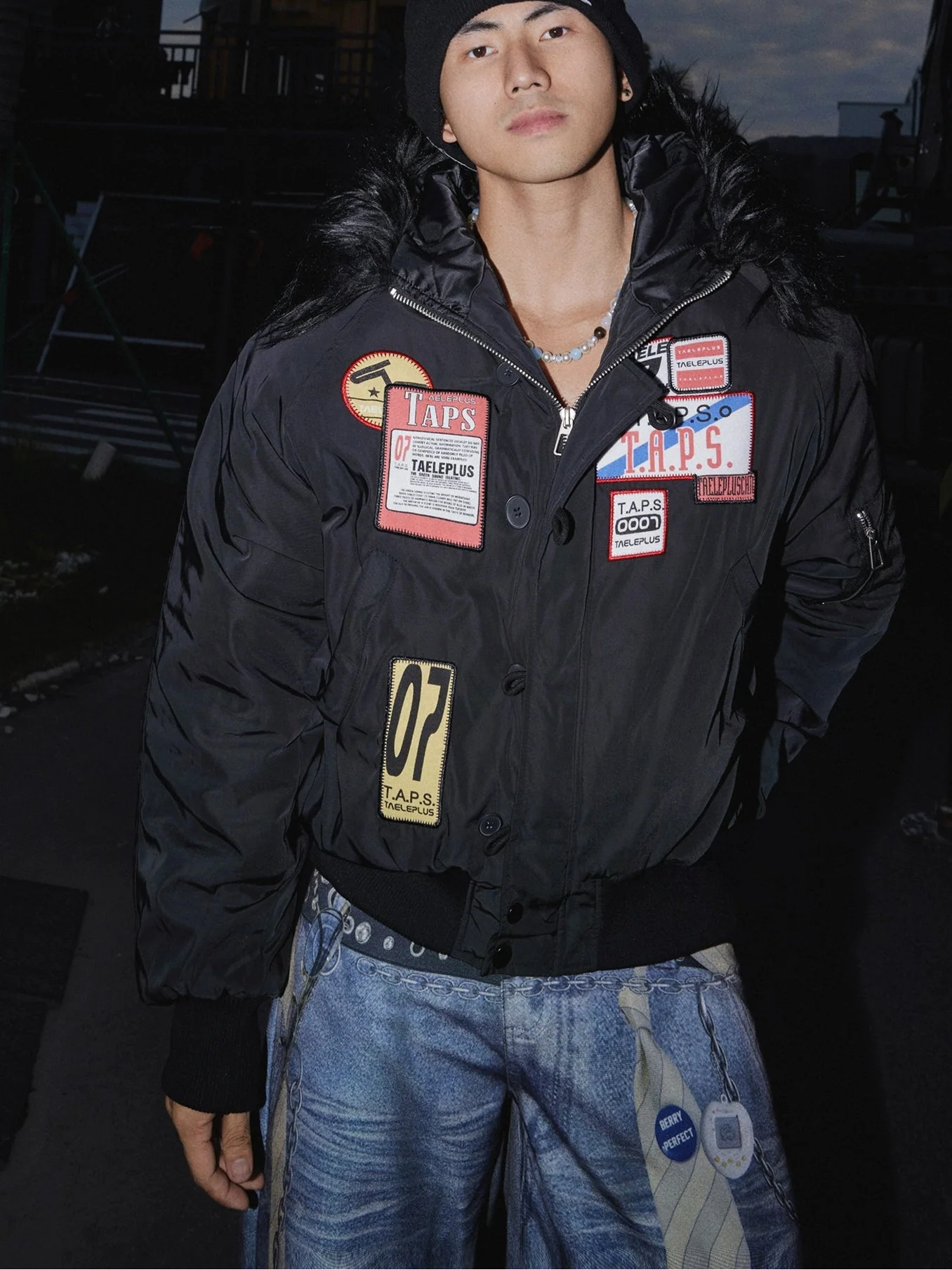 Arctic Badge Faux Fur Bomber Jacket