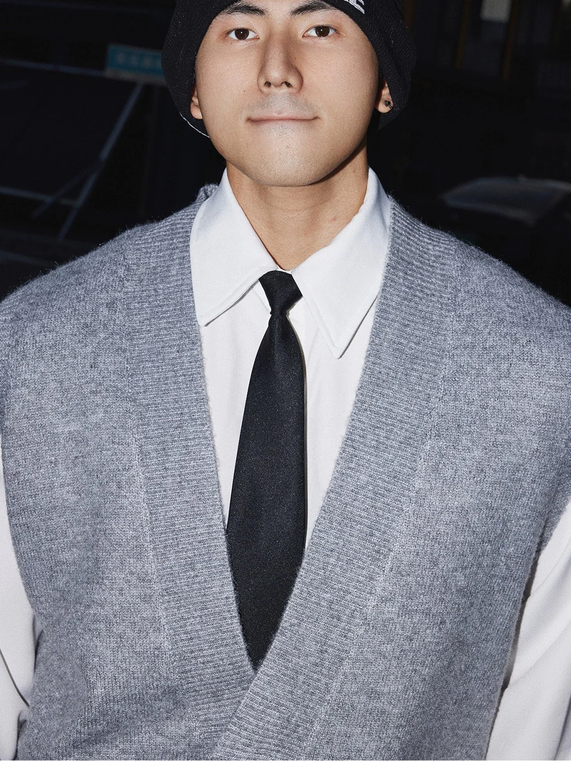 Gray Deep V-Neck Knit Vest