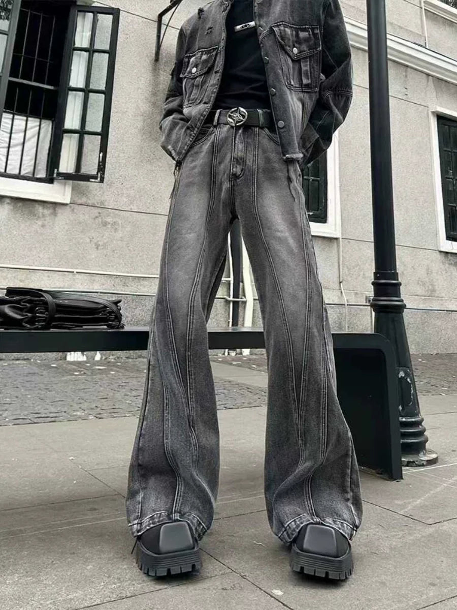 Wide Leg Washed Black Flared Jeans