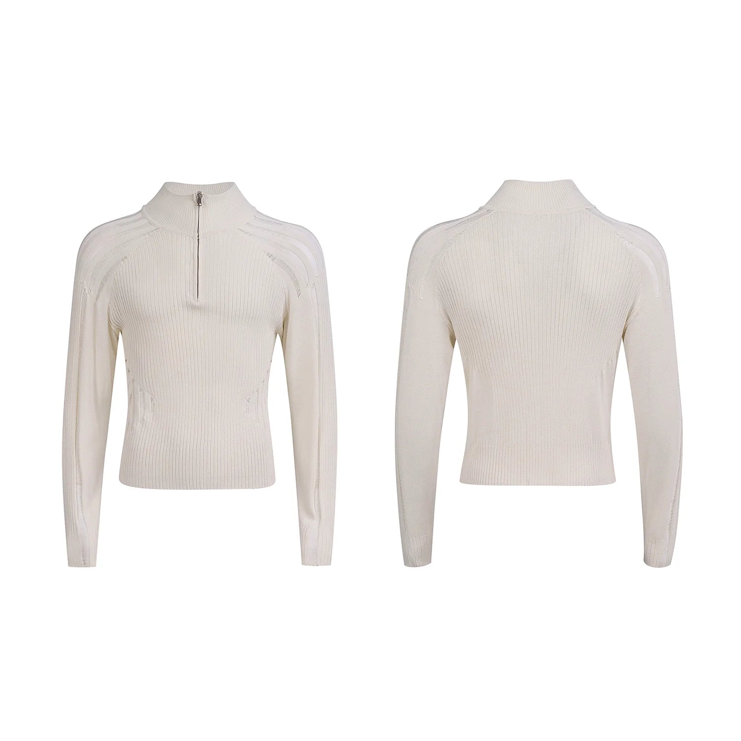 Sheer Panel Ribbed Knit Sweater