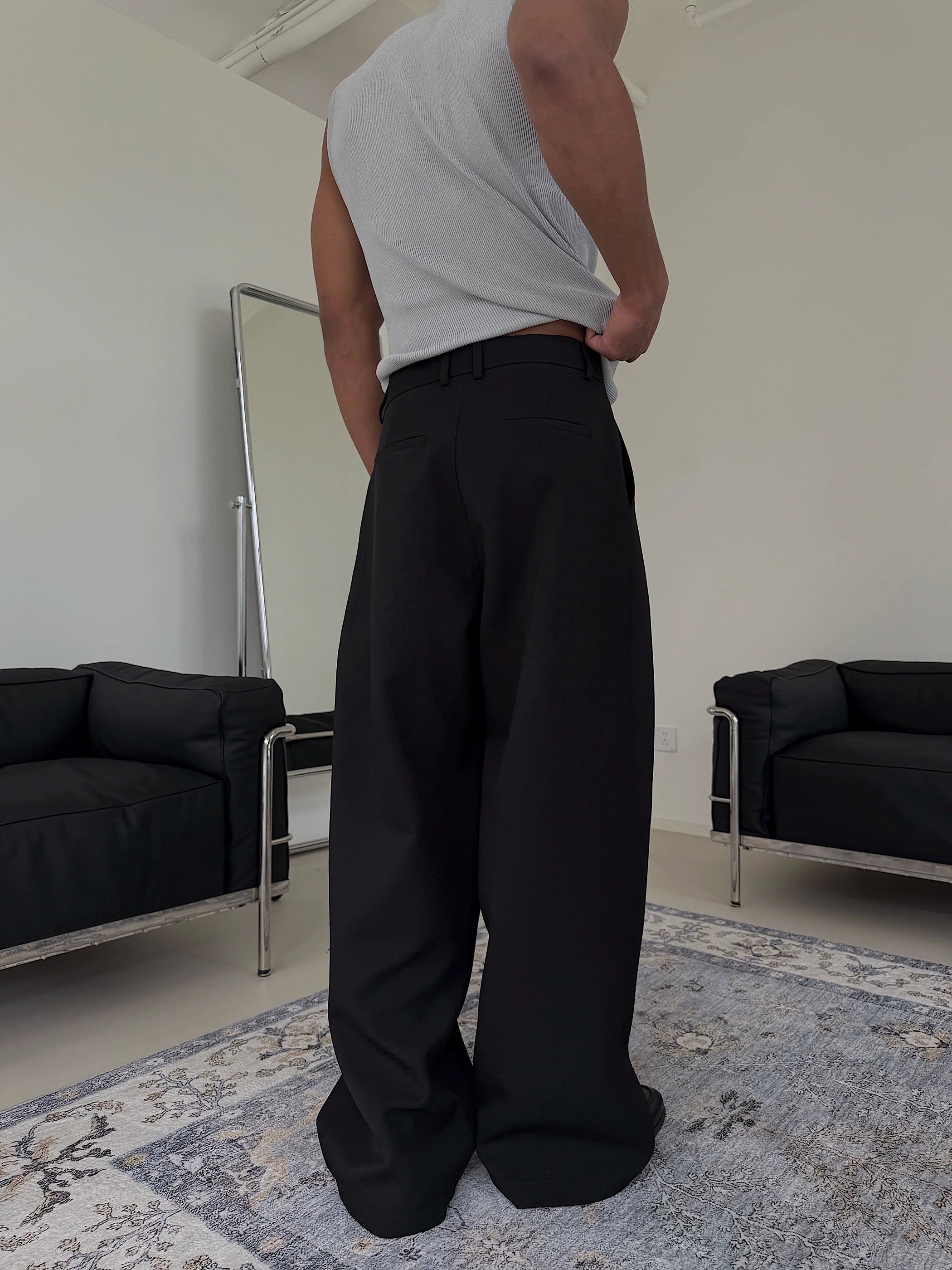 Black Wide-Leg Suit Trousers