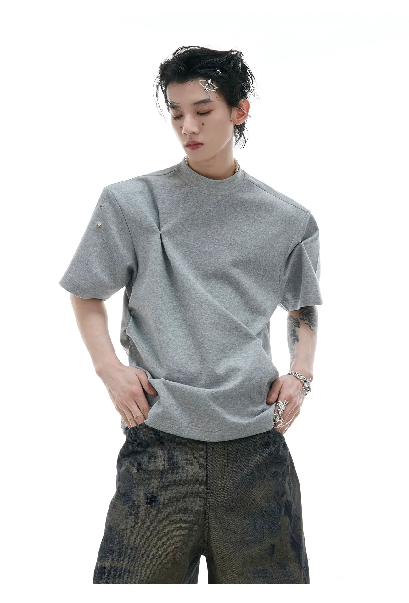 전술 블랙 목폴라 티셔츠