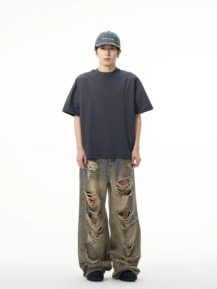 All-Over Distressed Wide-Leg Ripped Jeans