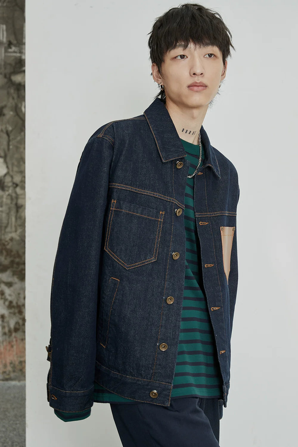 Color-Block Natural Denim Contrast Jacket