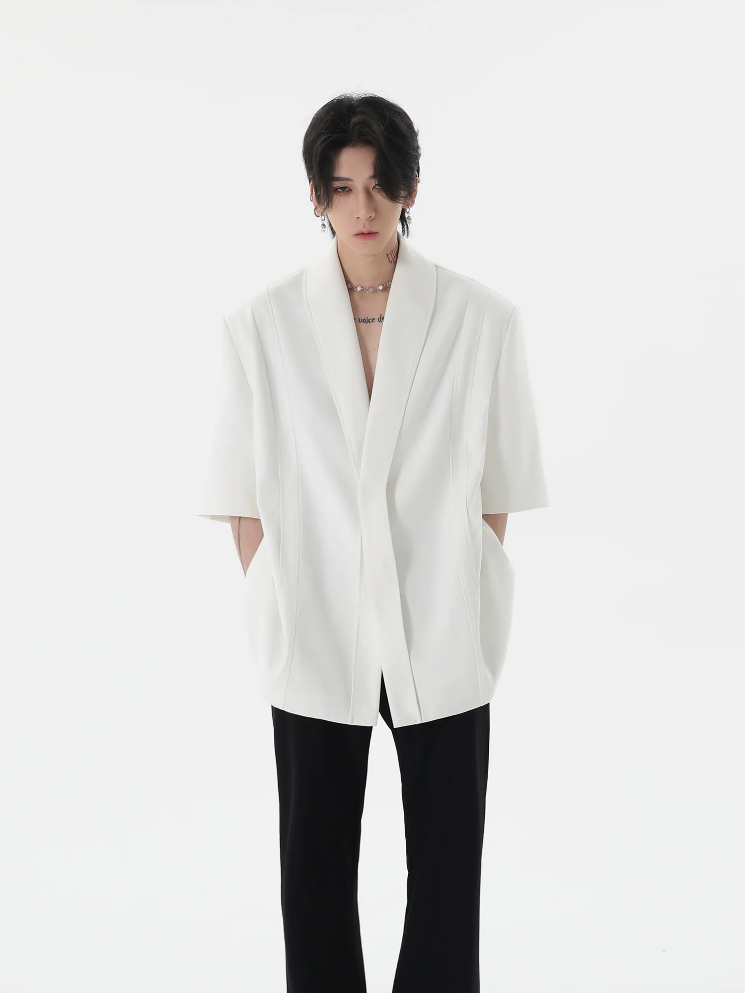 Short-Sleeve Oversized Shawl Collar Blazer