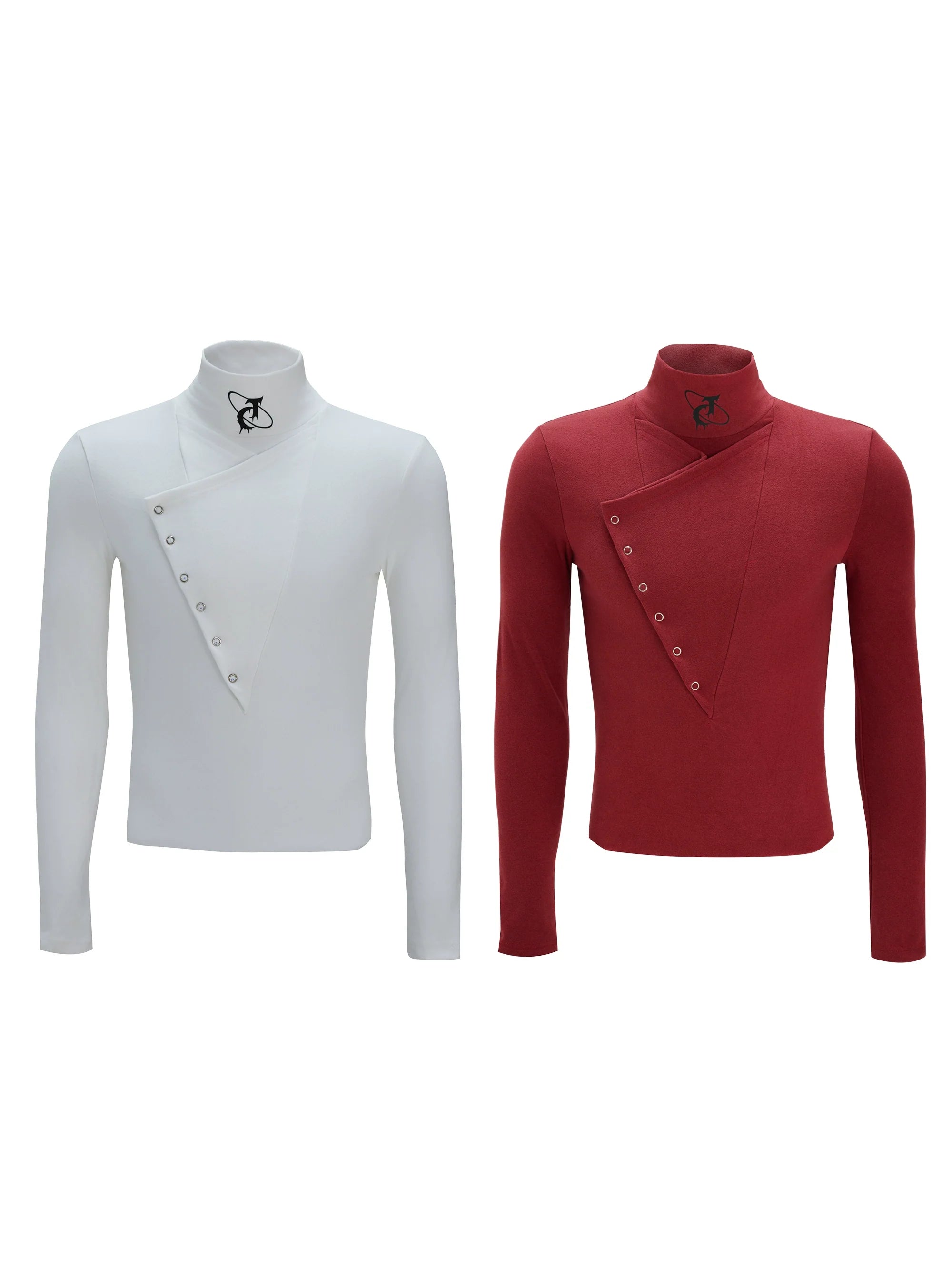 Asymmetric Crest Button Turtleneck