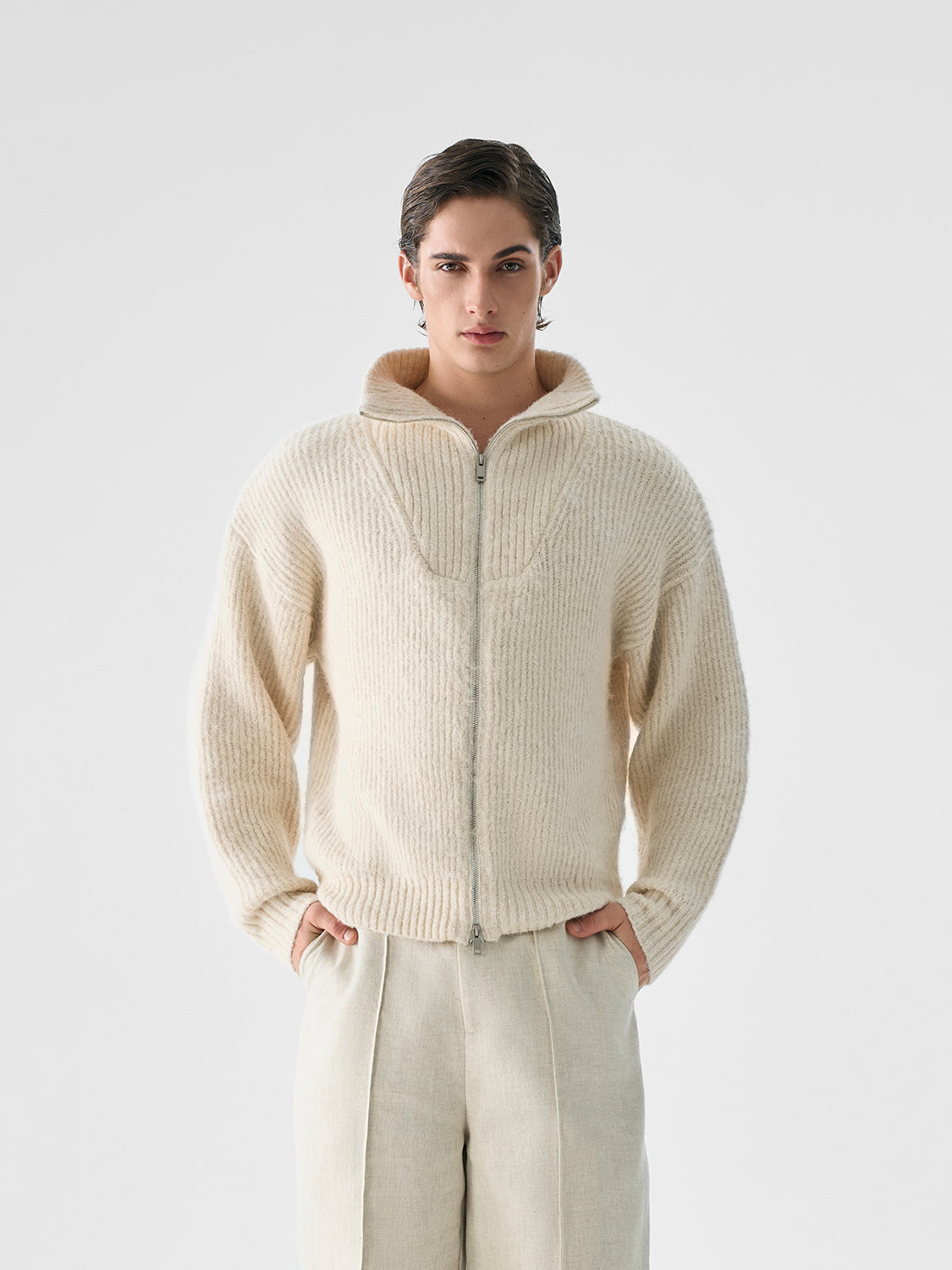 Turn-Down Cozy Zip Knit Sweater