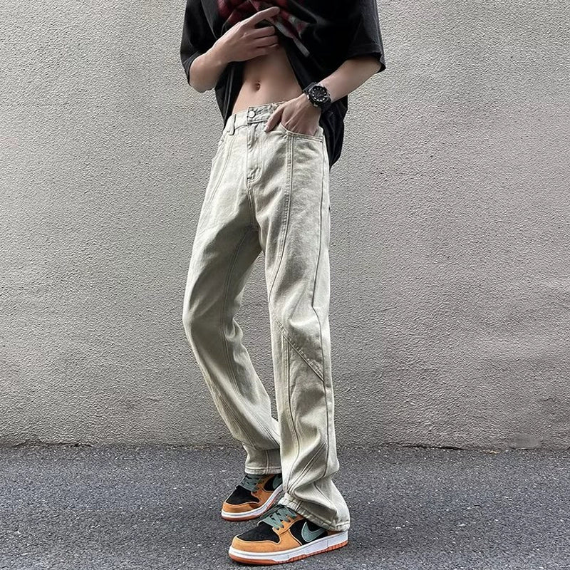 Baggy Light-Wash Jeans with Unique Seam Detailing