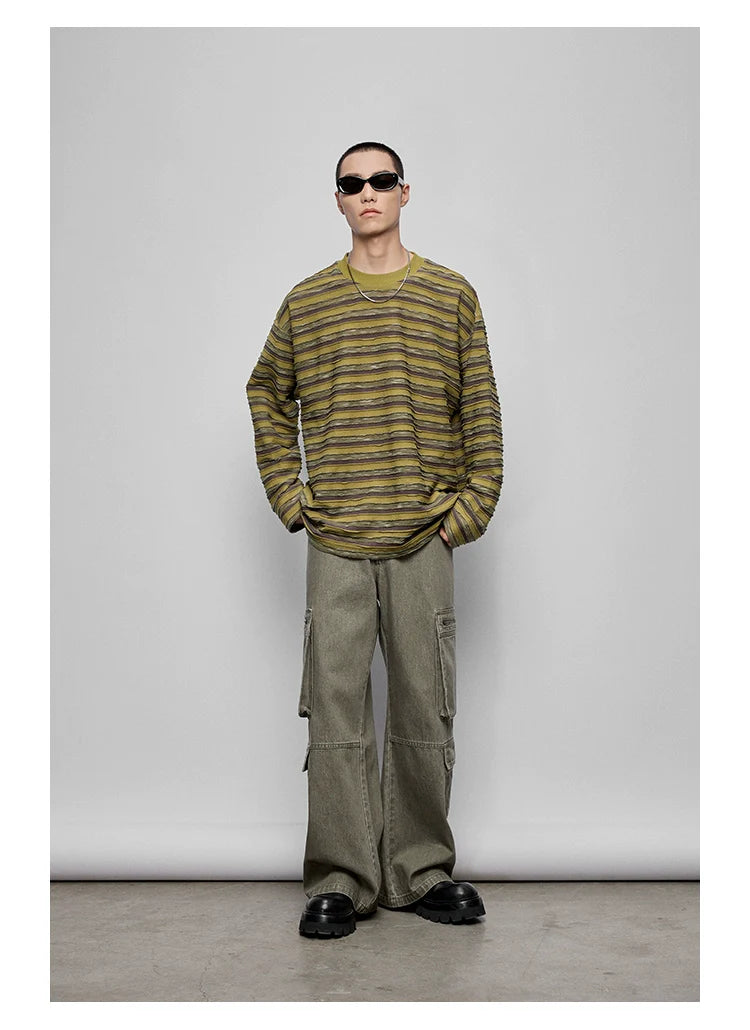 Round Neck Oversized Striped Long Sleeve Top