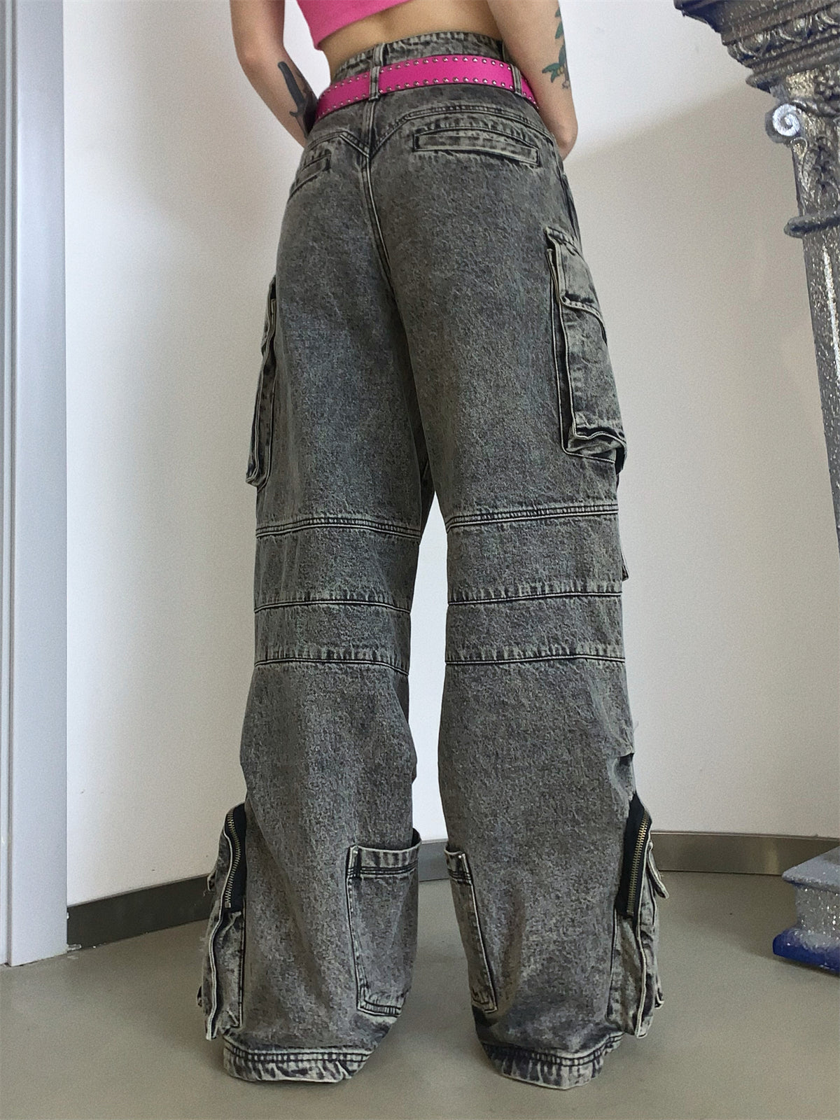 Work Style Multi-Pocket Jeans - chiclara