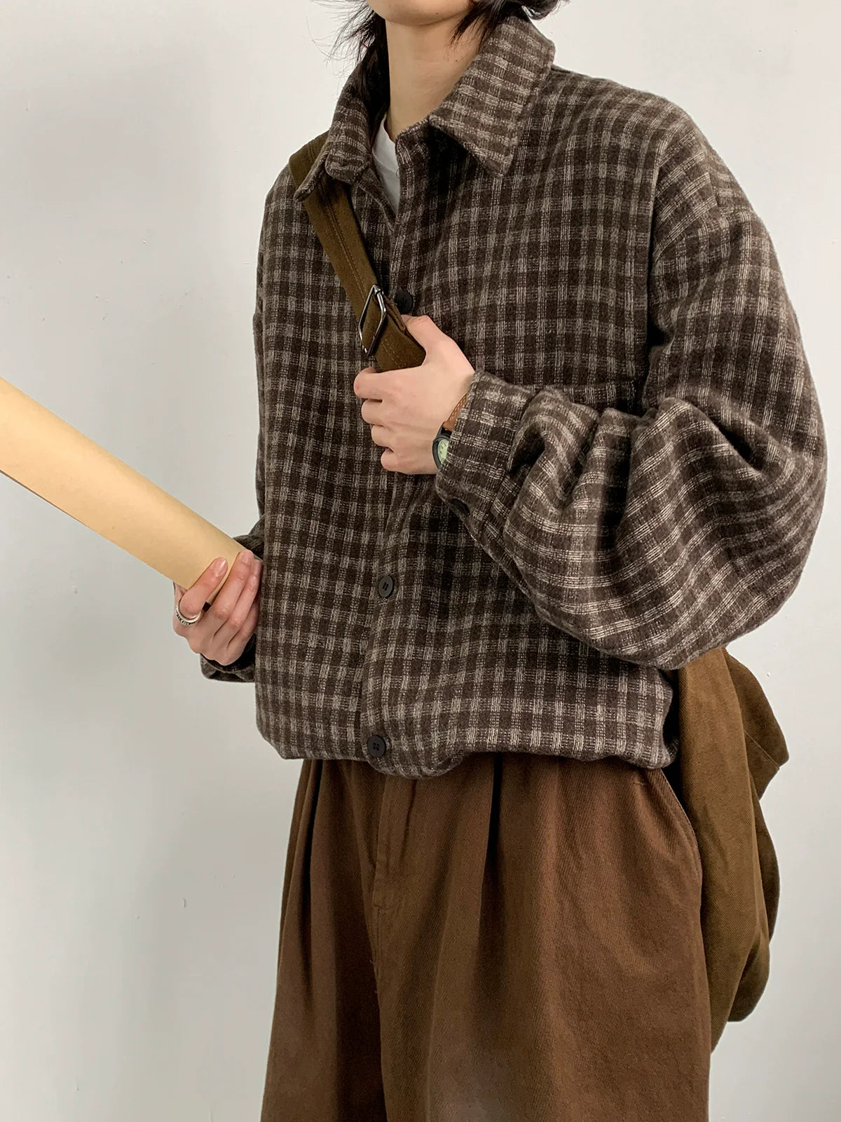 Oversized Brown Plaid Flannel Shirt