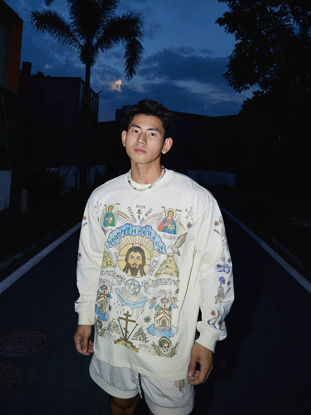 Religious Icon Print Oversized Sweatshirt